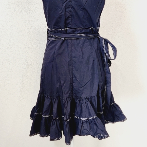Rebecca Taylor Cotton Poplin Wrap Sleeveless Mini Dress in Navy Size 2 - Picture 9 of 13